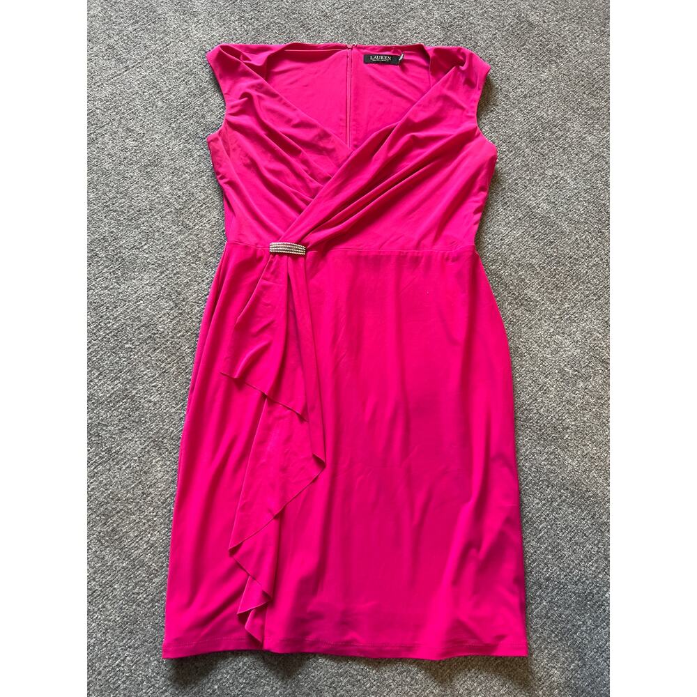 Ralph Lauren Pink Draped Cocktail Dress Size 12 Rhinestone - Picture 3 of 10